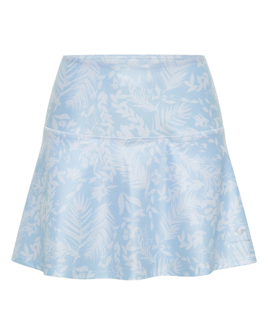 Light Blue Leaf Print Premium Longer Style Skirt with White Undershort