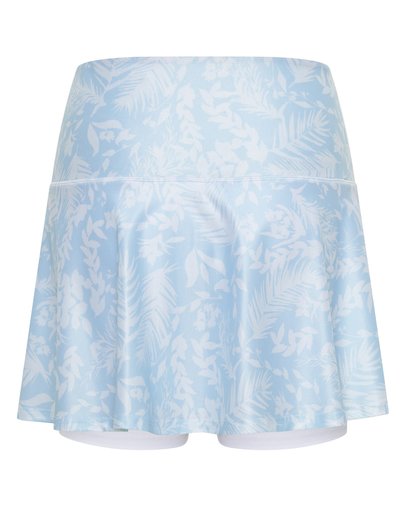 Light Blue Leaf Print Premium Longer Style Skirt with White Undershort