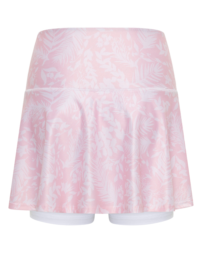 Light Pink Leaf Print Premium Longer Style Skirt with White Undershort