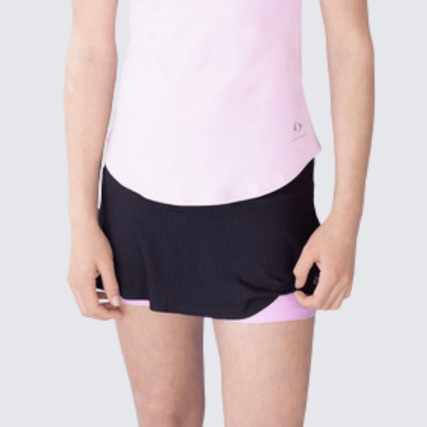 Luxury Ribbed Skirt - Black (Pink Inner Shorts) - Slice Avenue