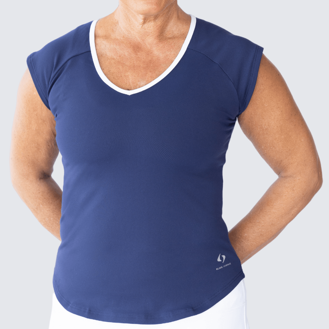 Navy/White Classic Cap Sleeve Top - Slice Avenue