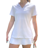 Women's Short Sleeve Collared Top - White